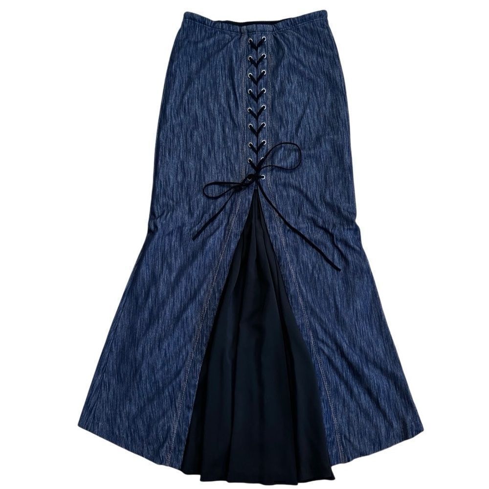 Stiletto Vintage Denim Style Midi Skirt - Stretchy & Lined Size XS